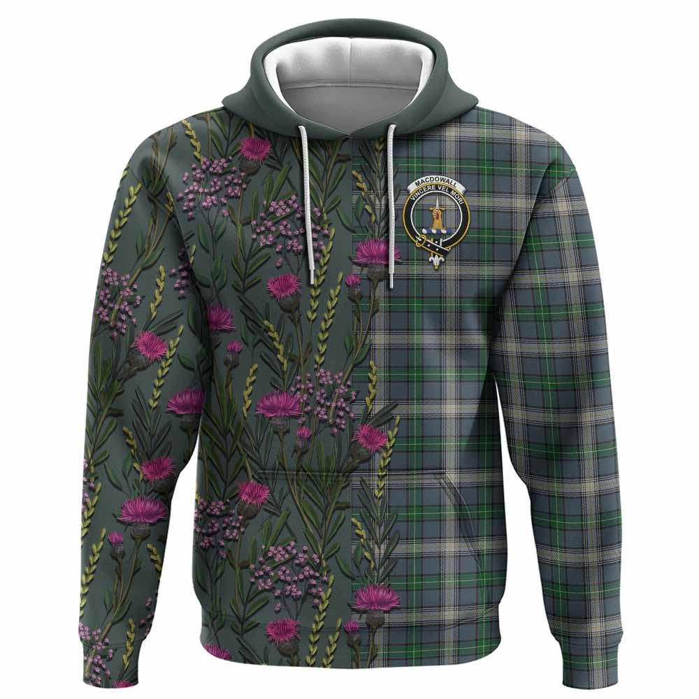 ScotsTee Shop Scottish MacDowall (McDowall) Family Crest Tartan Hoodie Scottish Thistle Flower Half Style