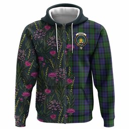 ScotsTee Shop Scottish Dundas Family Crest Tartan Hoodie Scottish Thistle Flower Half Style