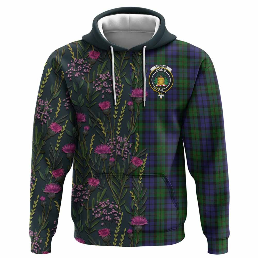 ScotsTee Shop Scottish Dundas Family Crest Tartan Hoodie Scottish Thistle Flower Half Style