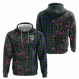 ScotsTee Shop Scottish Galbraith Family Crest Tartan Hoodie Scottish Thistle Flower Half Style