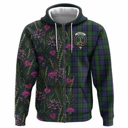 ScotsTee Shop Scottish MacEwan (MacEwen) Family Crest Tartan Hoodie Scottish Thistle Flower Half Style