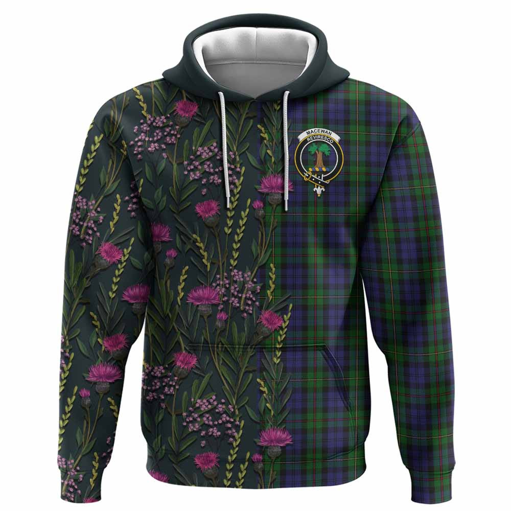 ScotsTee Shop Scottish MacEwan (MacEwen) Family Crest Tartan Hoodie Scottish Thistle Flower Half Style