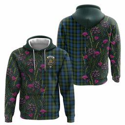 ScotsTee Shop Scottish Mackenzie (Mckenzie) Family Crest Tartan Hoodie Scottish Thistle Flower Half Style