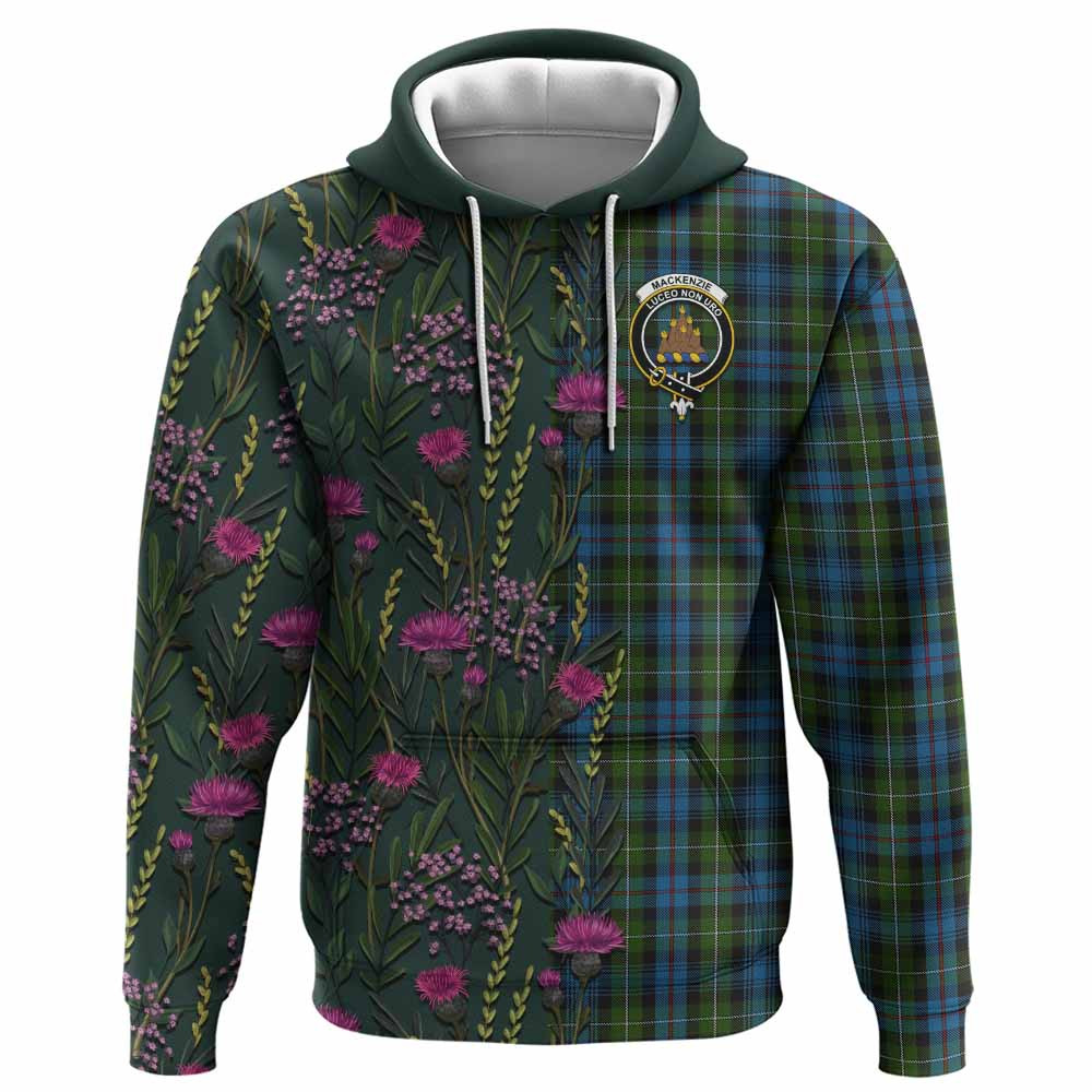 ScotsTee Shop Scottish Mackenzie (Mckenzie) Family Crest Tartan Hoodie Scottish Thistle Flower Half Style