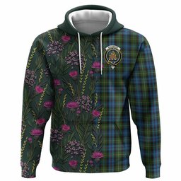 ScotsTee Shop Scottish Mackenzie (Mckenzie) Family Crest Tartan Hoodie Scottish Thistle Flower Half Style