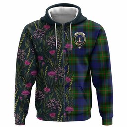 ScotsTee Shop Scottish Jamieson Family Crest Tartan Hoodie Scottish Thistle Flower Half Style