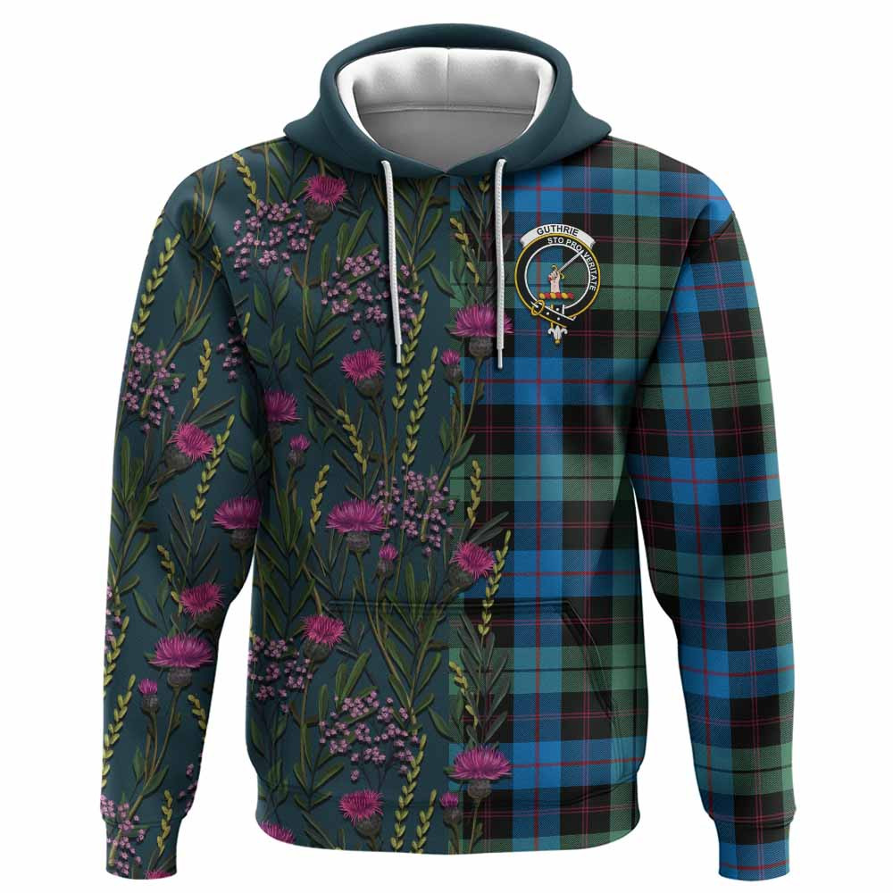 ScotsTee Shop Scottish Guthrie Family Crest Tartan Hoodie Scottish Thistle Flower Half Style