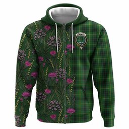 ScotsTee Shop Scottish MacArthur (McArthur) Family Crest Tartan Hoodie Scottish Thistle Flower Half Style