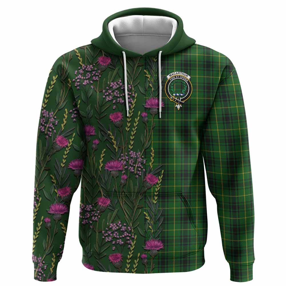 ScotsTee Shop Scottish MacArthur (McArthur) Family Crest Tartan Hoodie Scottish Thistle Flower Half Style