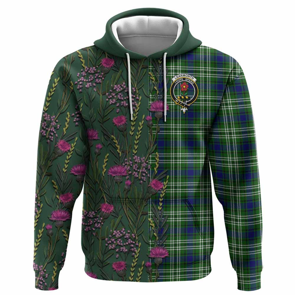 ScotsTee Shop Scottish Learmonth Family Crest Tartan Hoodie Scottish Thistle Flower Half Style