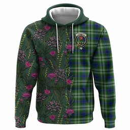 ScotsTee Shop Scottish Learmonth Family Crest Tartan Hoodie Scottish Thistle Flower Half Style
