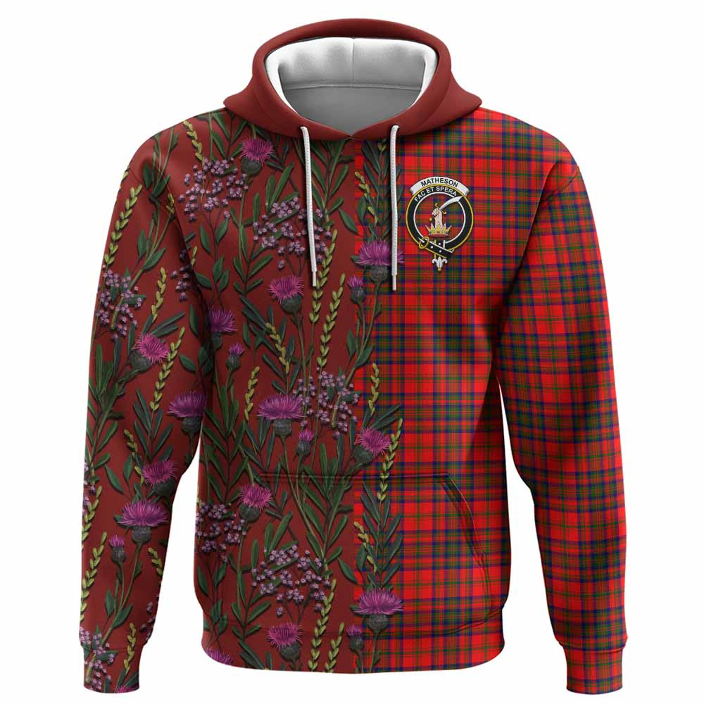ScotsTee Shop Scottish Matheson Family Crest Tartan Hoodie Scottish Thistle Flower Half Style