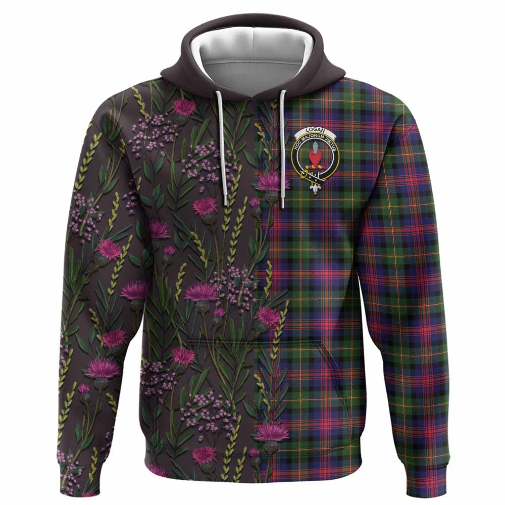 ScotsTee Shop Scottish Logan Family Crest Tartan Hoodie Scottish Thistle Flower Half Style