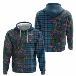 ScotsTee Shop Scottish MacCorquodale (McCorquodale) Family Crest Tartan Hoodie Scottish Thistle Flower Half Style