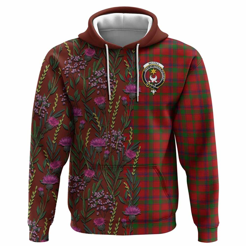 ScotsTee Shop Scottish MacColl (McColl) Family Crest Tartan Hoodie Scottish Thistle Flower Half Style