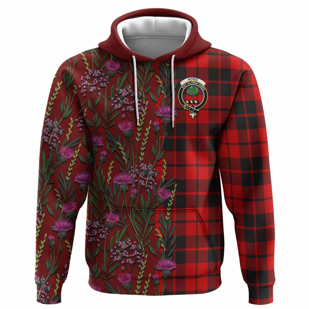 ScotsTee Shop Scottish Hogg (Hog) Family Crest Tartan Hoodie Scottish Thistle Flower Half Style