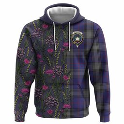 ScotsTee Shop Scottish Kinnaird Family Crest Tartan Hoodie Scottish Thistle Flower Half Style
