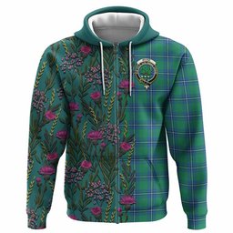 ScotsTee Shop Scottish Irvine Family Crest Tartan Hoodie Scottish Thistle Flower Half Style
