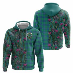 ScotsTee Shop Scottish Irvine Family Crest Tartan Hoodie Scottish Thistle Flower Half Style