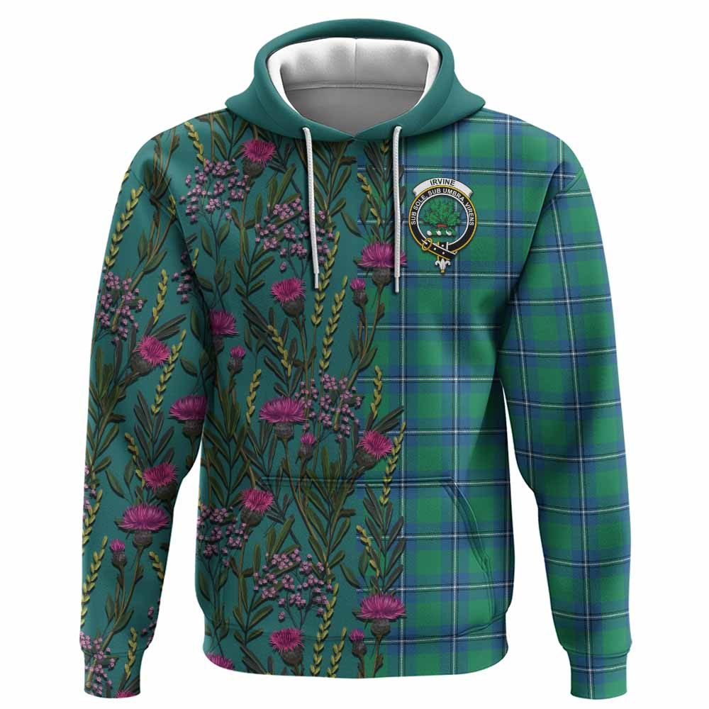 ScotsTee Shop Scottish Irvine Family Crest Tartan Hoodie Scottish Thistle Flower Half Style