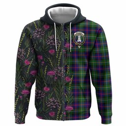 ScotsTee Shop Scottish Malcolm Family Crest Tartan Hoodie Scottish Thistle Flower Half Style