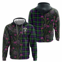ScotsTee Shop Scottish Malcolm Family Crest Tartan Hoodie Scottish Thistle Flower Half Style