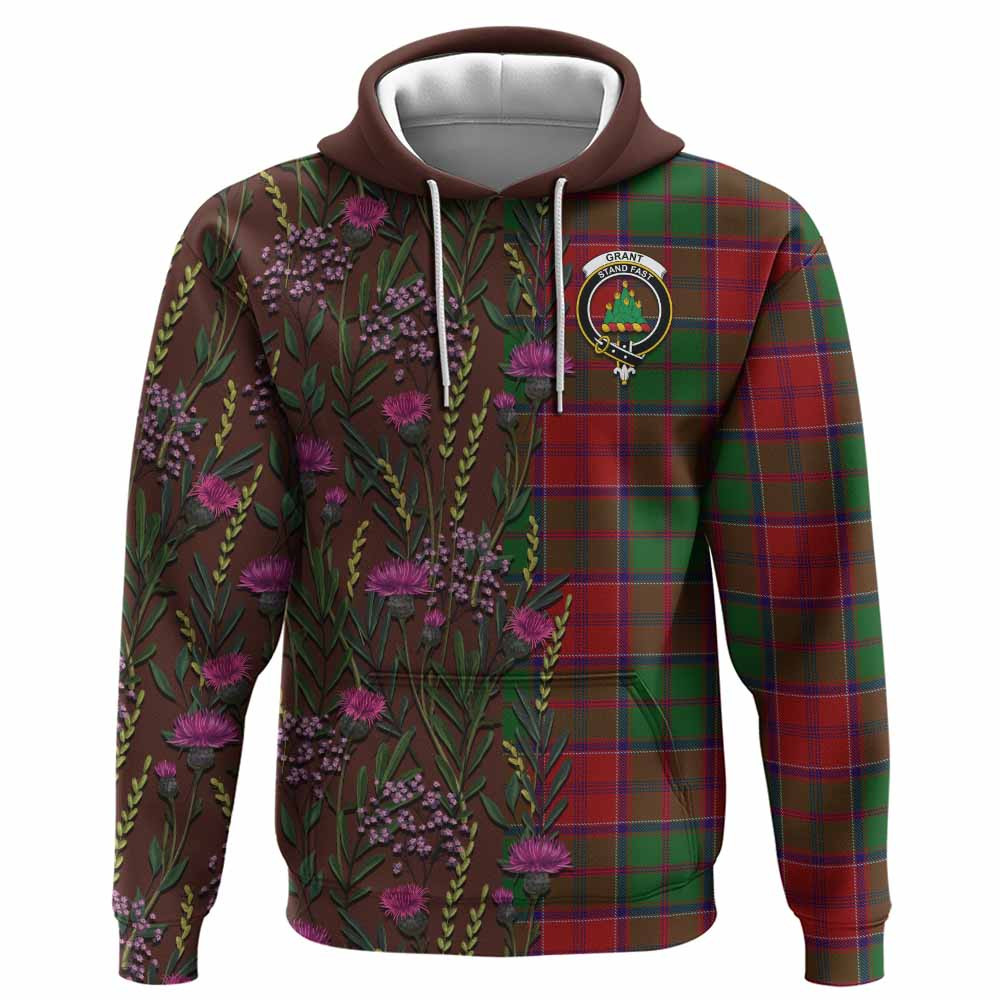 ScotsTee Shop Scottish Grant Family Crest Tartan Hoodie Scottish Thistle Flower Half Style