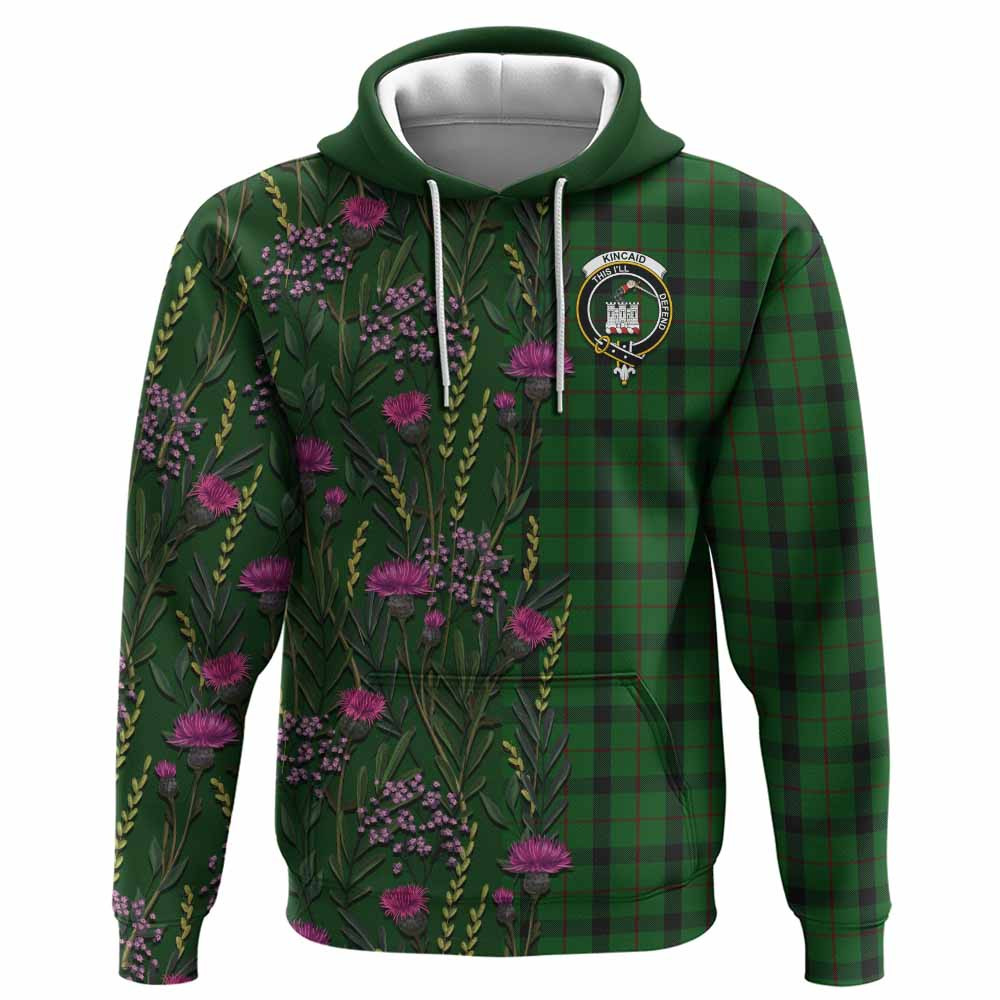 ScotsTee Shop Scottish Kincaid Family Crest Tartan Hoodie Scottish Thistle Flower Half Style
