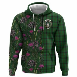 ScotsTee Shop Scottish Kincaid Family Crest Tartan Hoodie Scottish Thistle Flower Half Style