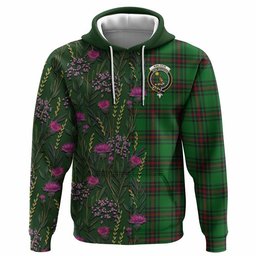 ScotsTee Shop Scottish Kinloch Family Crest Tartan Hoodie Scottish Thistle Flower Half Style