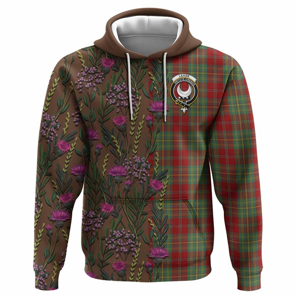 ScotsTee Shop Scottish Leask Family Crest Tartan Hoodie Scottish Thistle Flower Half Style