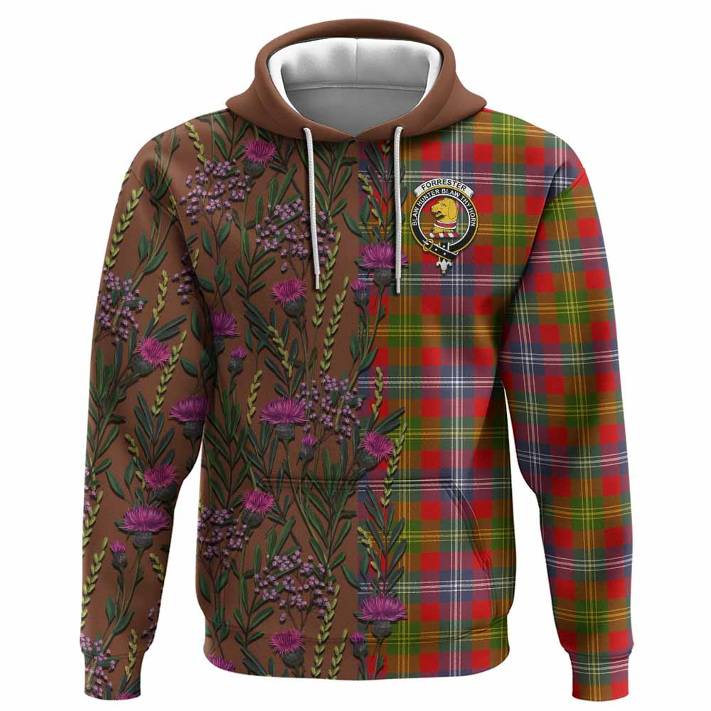 ScotsTee Shop Scottish Forrester (Foster) Family Crest Tartan Hoodie Scottish Thistle Flower Half Style