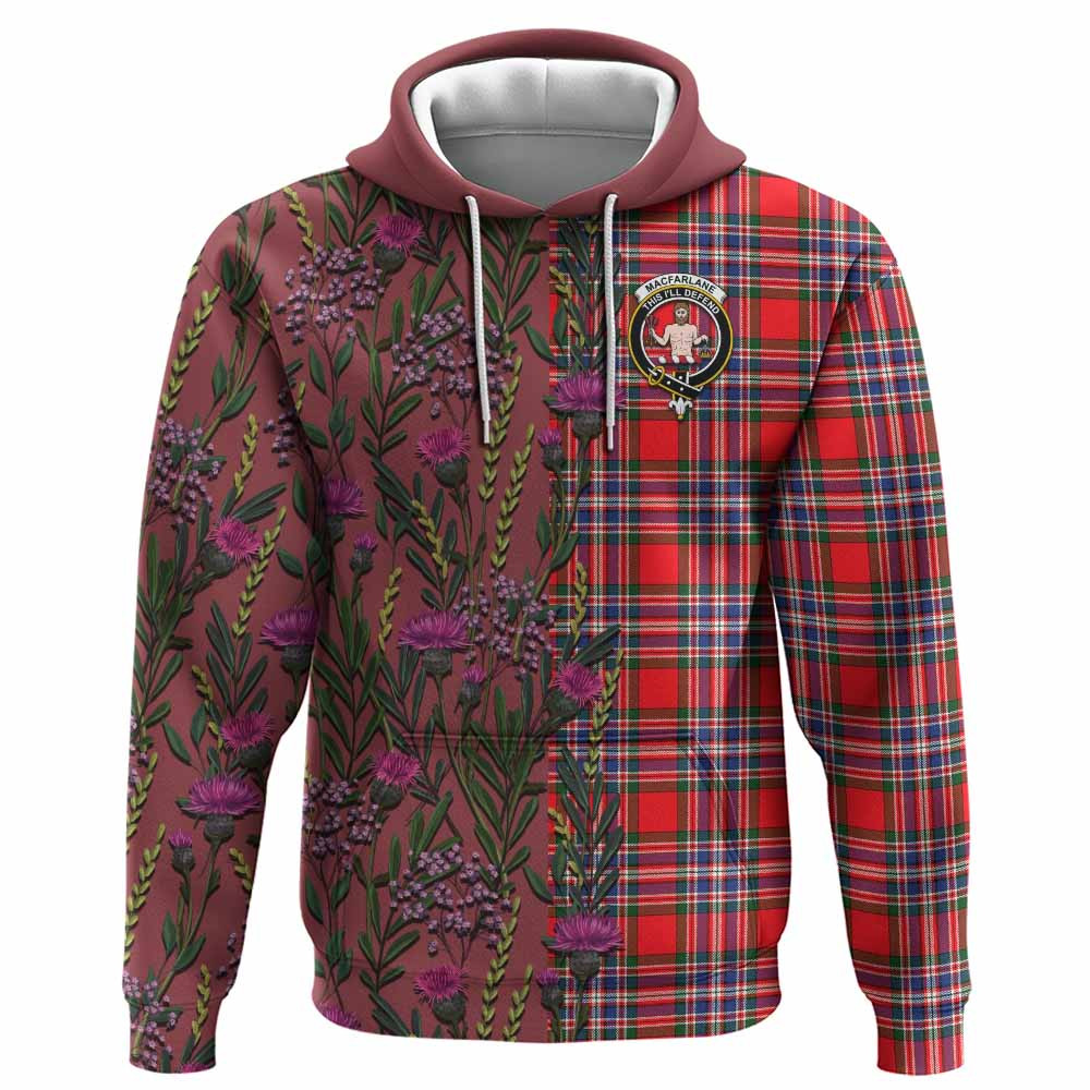 ScotsTee Shop Scottish MacFarlane (McFarlane) Family Crest Tartan Hoodie Scottish Thistle Flower Half Style