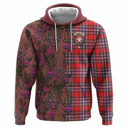 ScotsTee Shop Scottish MacFarlane (McFarlane) Family Crest Tartan Hoodie Scottish Thistle Flower Half Style