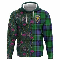 ScotsTee Shop Scottish Haldane Family Crest Tartan Hoodie Scottish Thistle Flower Half Style
