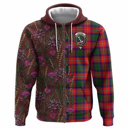 ScotsTee Shop Scottish Hopkirk Family Crest Tartan Hoodie Scottish Thistle Flower Half Style