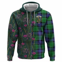 ScotsTee Shop Scottish Monteith Family Crest Tartan Hoodie Scottish Thistle Flower Half Style