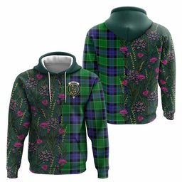 ScotsTee Shop Scottish Monteith Family Crest Tartan Hoodie Scottish Thistle Flower Half Style
