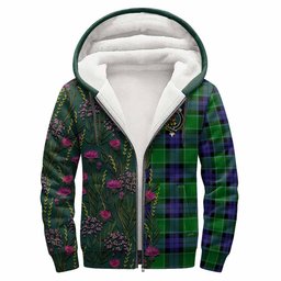 ScotsTee Shop Scottish Monteith Family Crest Tartan Hoodie Scottish Thistle Flower Half Style