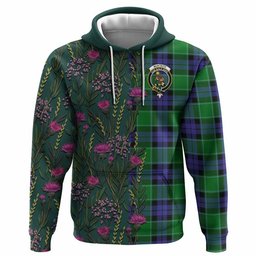 ScotsTee Shop Scottish Monteith Family Crest Tartan Hoodie Scottish Thistle Flower Half Style