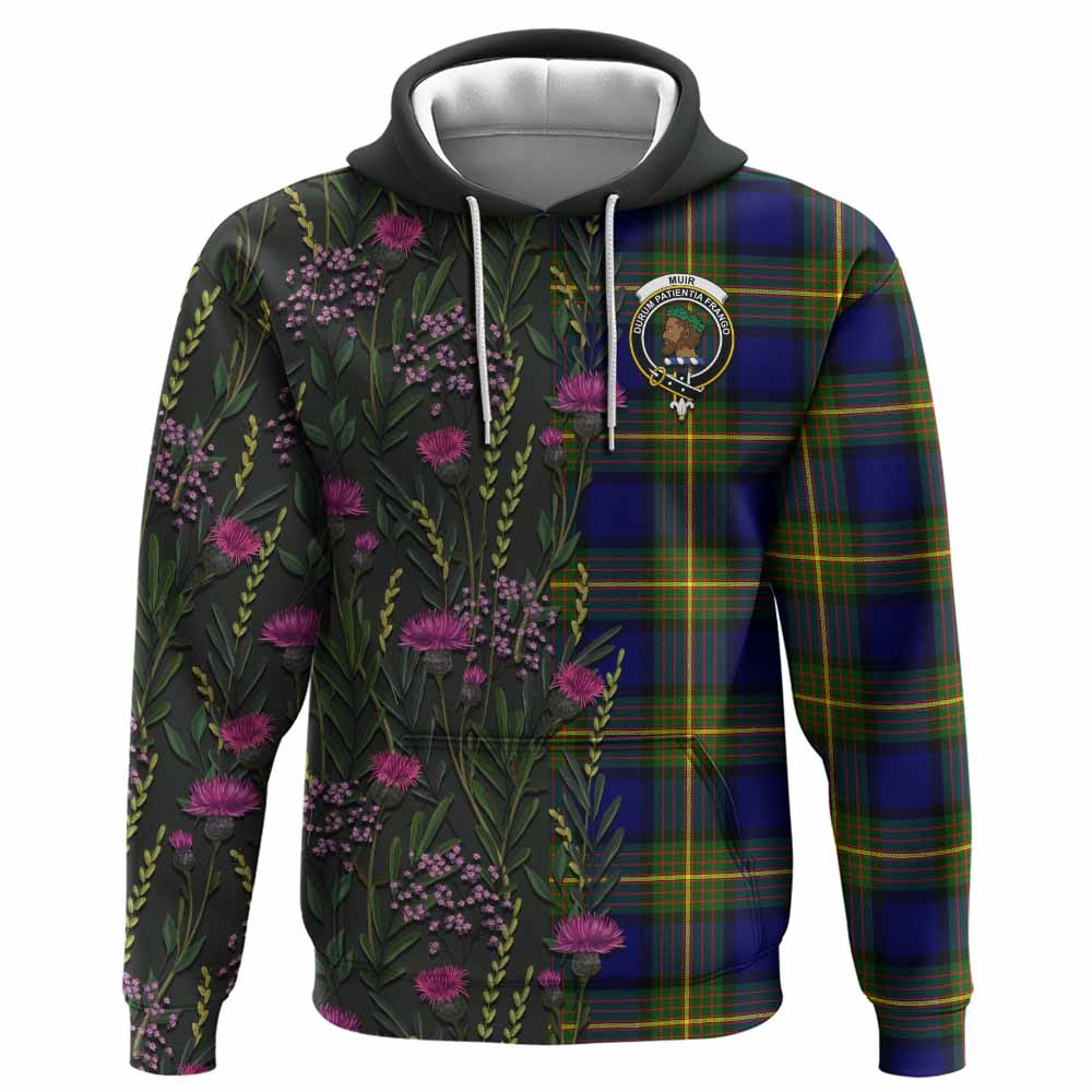 ScotsTee Shop Scottish Muir Family Crest Tartan Hoodie Scottish Thistle Flower Half Style
