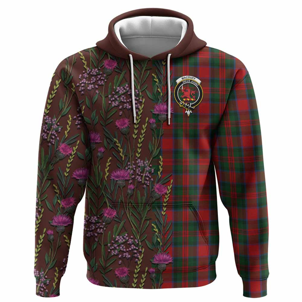 ScotsTee Shop Scottish MacDuff (McDuff) Family Crest Tartan Hoodie Scottish Thistle Flower Half Style