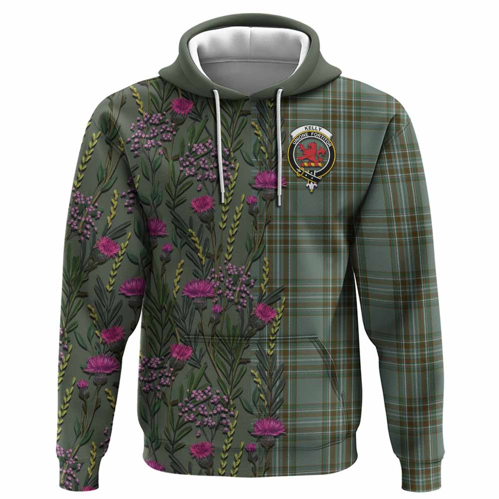 ScotsTee Shop Scottish Kelly Family Crest Tartan Hoodie Scottish Thistle Flower Half Style