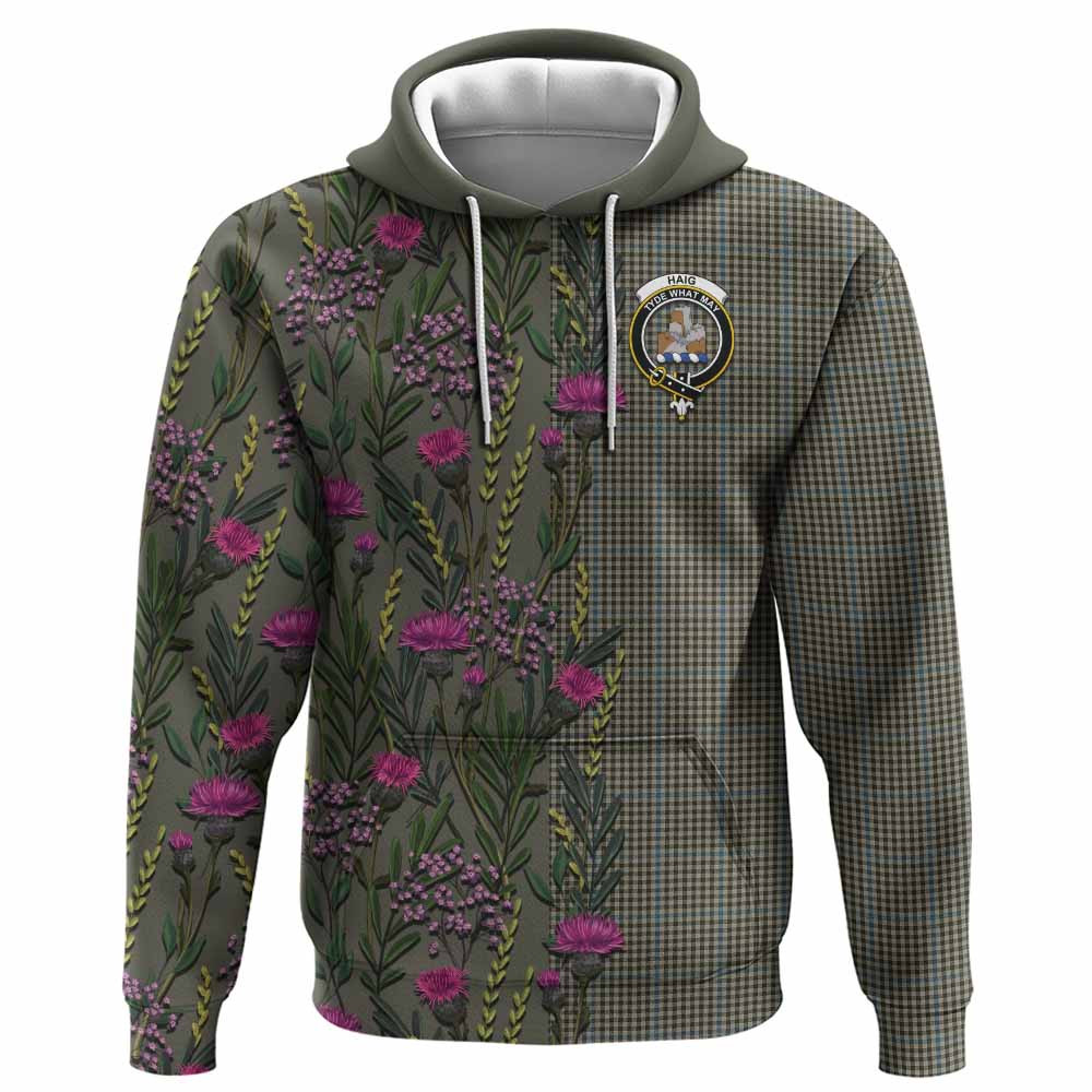 ScotsTee Shop Scottish Haig Family Crest Tartan Hoodie Scottish Thistle Flower Half Style