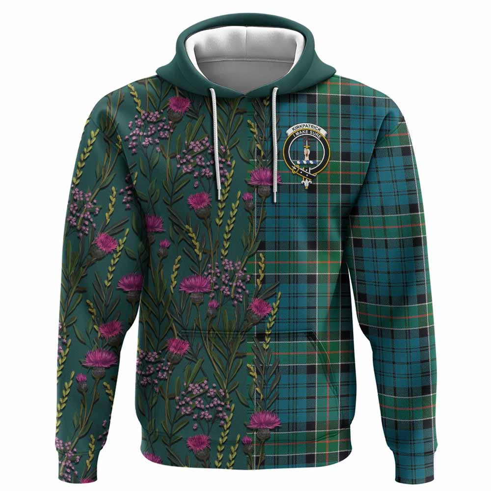 ScotsTee Shop Scottish Kirkpatrick Family Crest Tartan Hoodie Scottish Thistle Flower Half Style