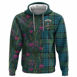 ScotsTee Shop Scottish Kirkpatrick Family Crest Tartan Hoodie Scottish Thistle Flower Half Style