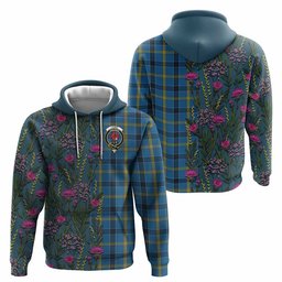 ScotsTee Shop Scottish Laing Family Crest Tartan Hoodie Scottish Thistle Flower Half Style