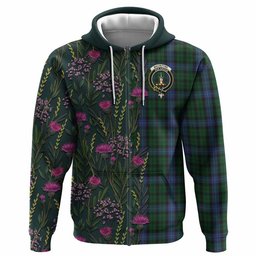 ScotsTee Shop Scottish MacIntyre (McIntyre) Family Crest Tartan Hoodie Scottish Thistle Flower Half Style