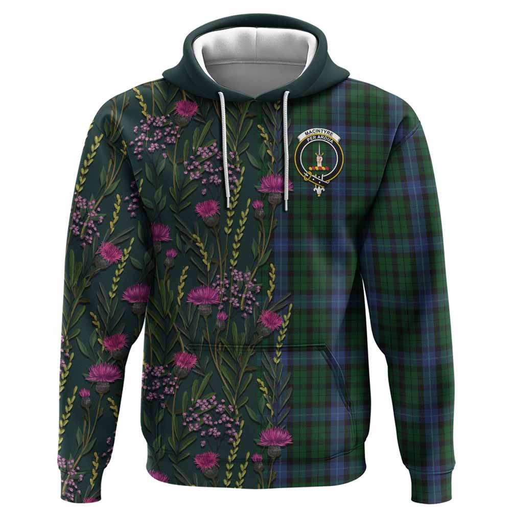 ScotsTee Shop Scottish MacIntyre (McIntyre) Family Crest Tartan Hoodie Scottish Thistle Flower Half Style