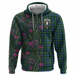 ScotsTee Shop Scottish Lamont Family Crest Tartan Hoodie Scottish Thistle Flower Half Style